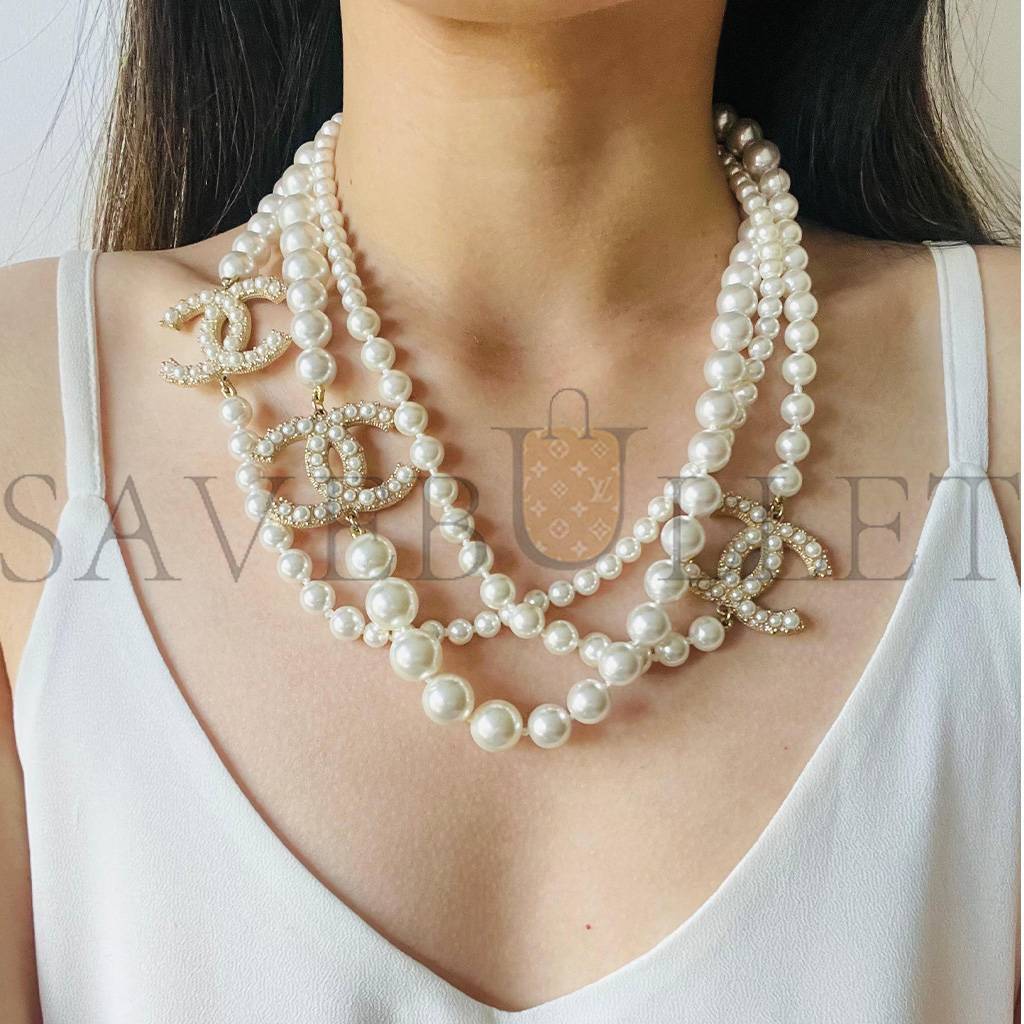 Ch*el vintage extra long pearls trio cc logo coco strands versatile necklace 3427223210282
